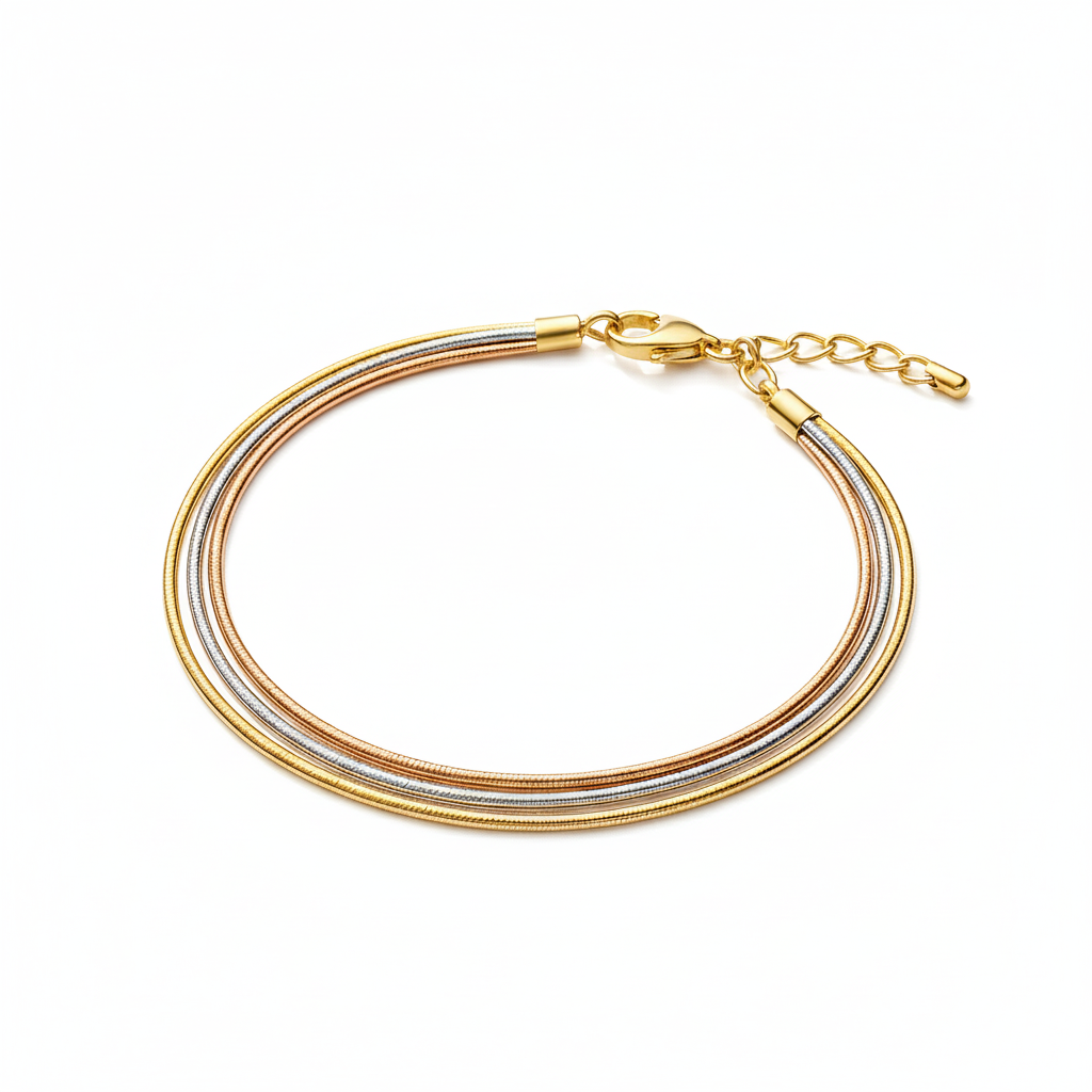 Close up of Tri-Strand Bracelet in BIS Hallmarked Gold | RareCut Lab Grown Diamonds