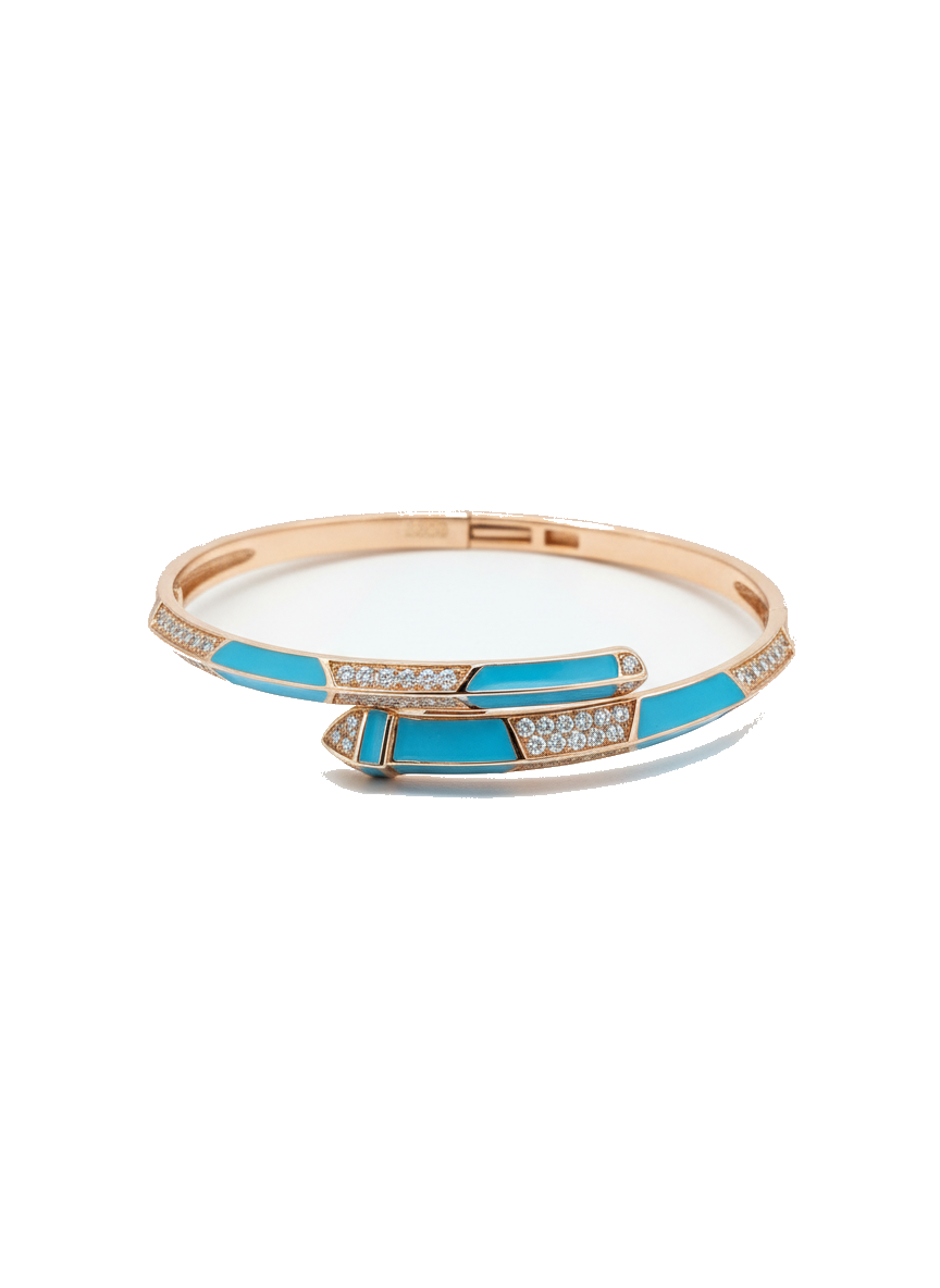 Close up of Turquoise Segment Bangle in BIS Hallmarked Gold | RareCut Lab Grown Diamonds