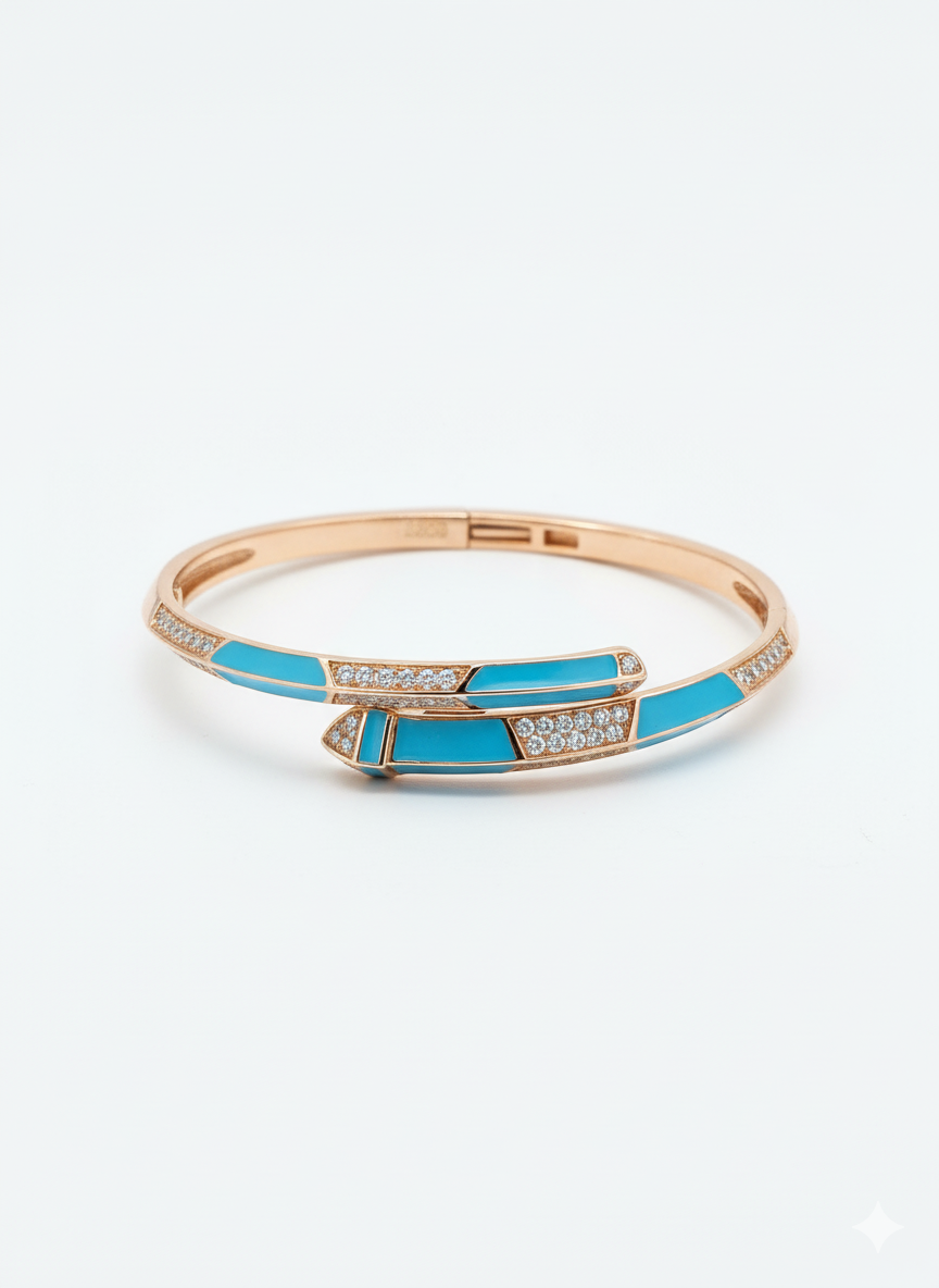 Close up of Turquoise Segment Bangle in BIS Hallmarked Gold | RareCut Lab Grown Diamonds