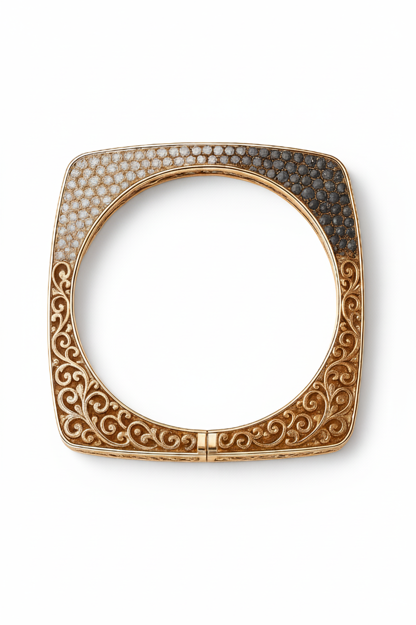 Close up of Twilight Filigree Bangle in BIS Hallmarked Gold | RareCut Lab Grown Diamonds