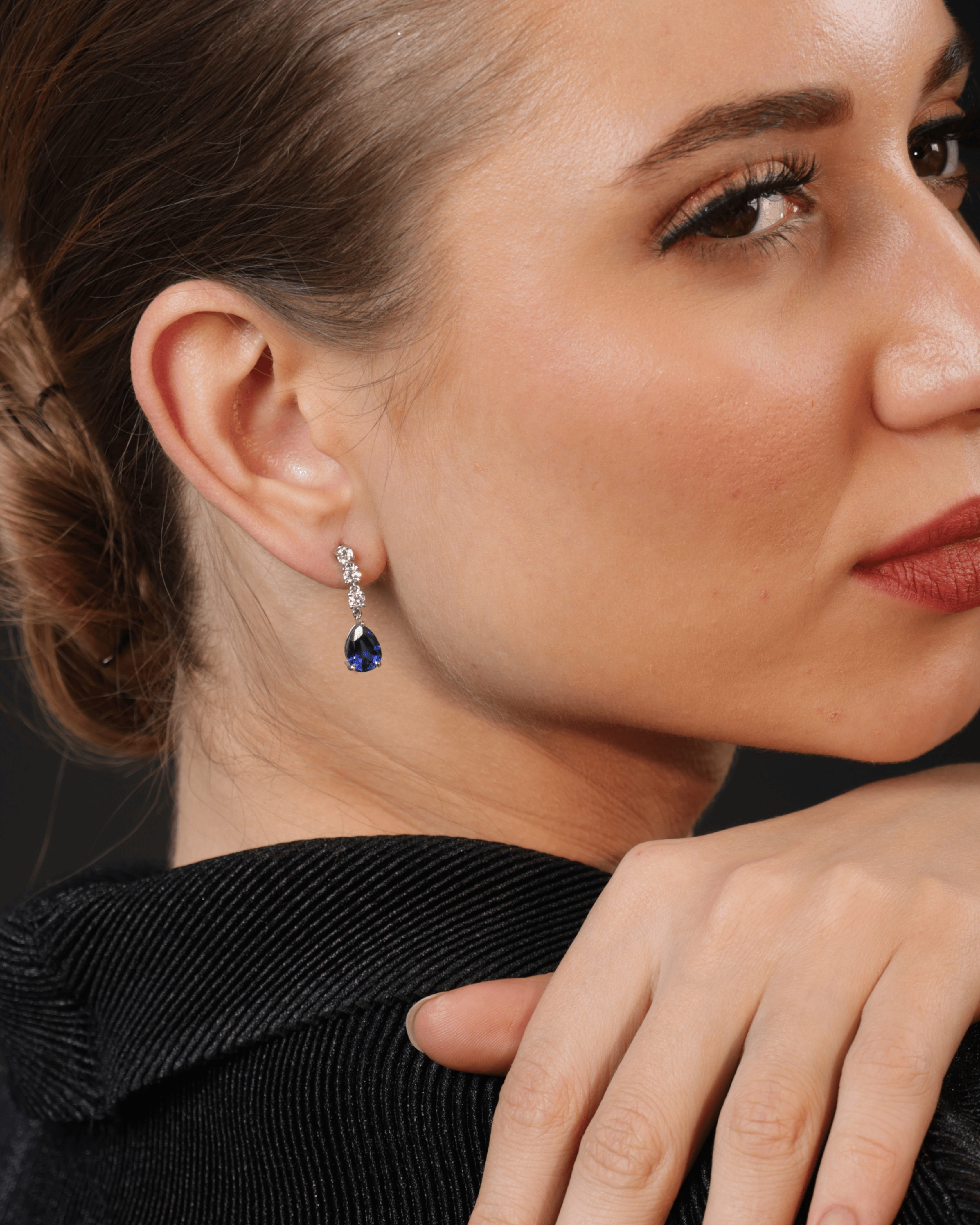 Close up of Trinity Diamond & Gemstone Earrings in BIS Hallmarked Gold | RareCut Lab Grown Diamonds
