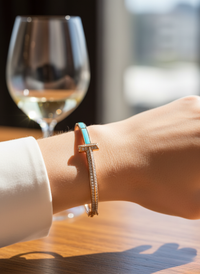 Turquoise Axis Bangle worn view | Ethical Lab-Grown Diamonds Delhi