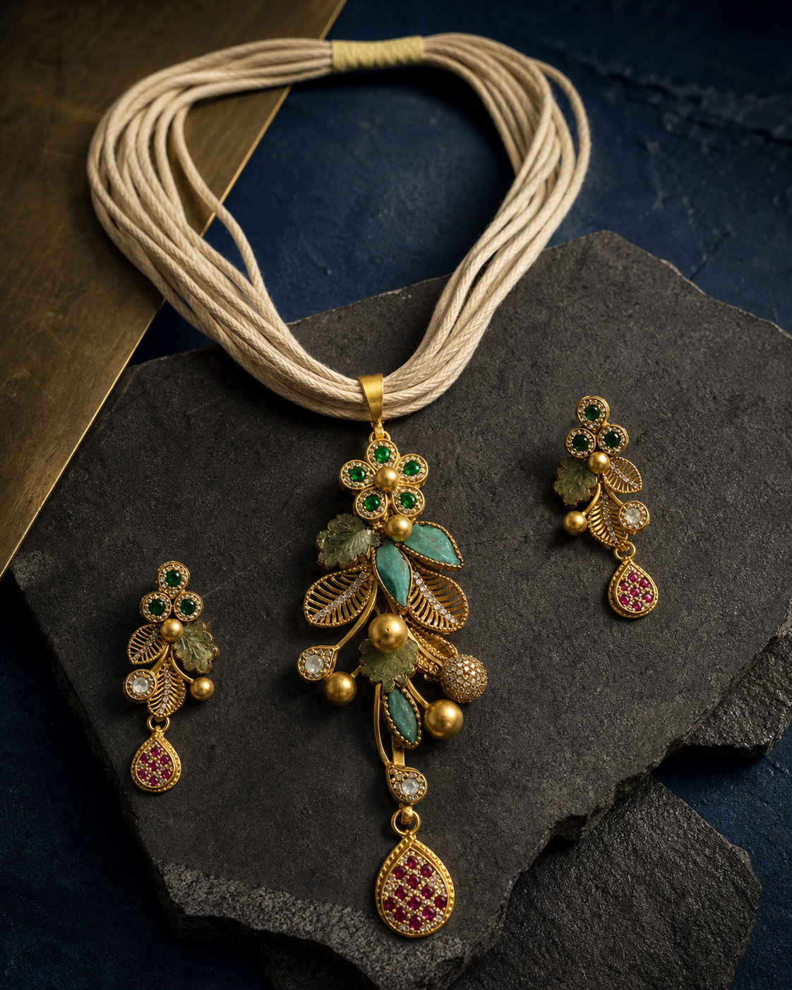 Emerald Cascade Pendant Set