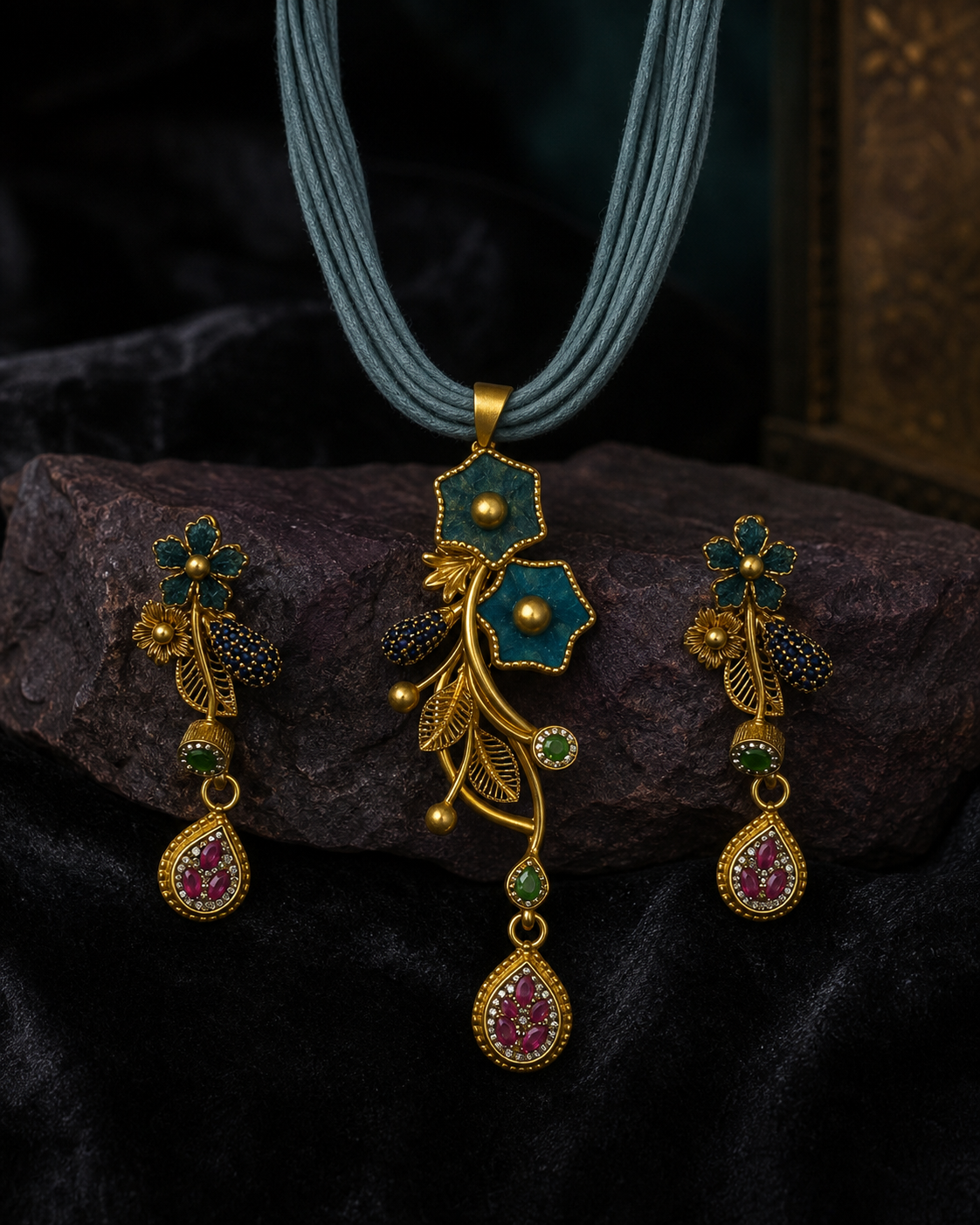 Teal Fleur Pendant Set