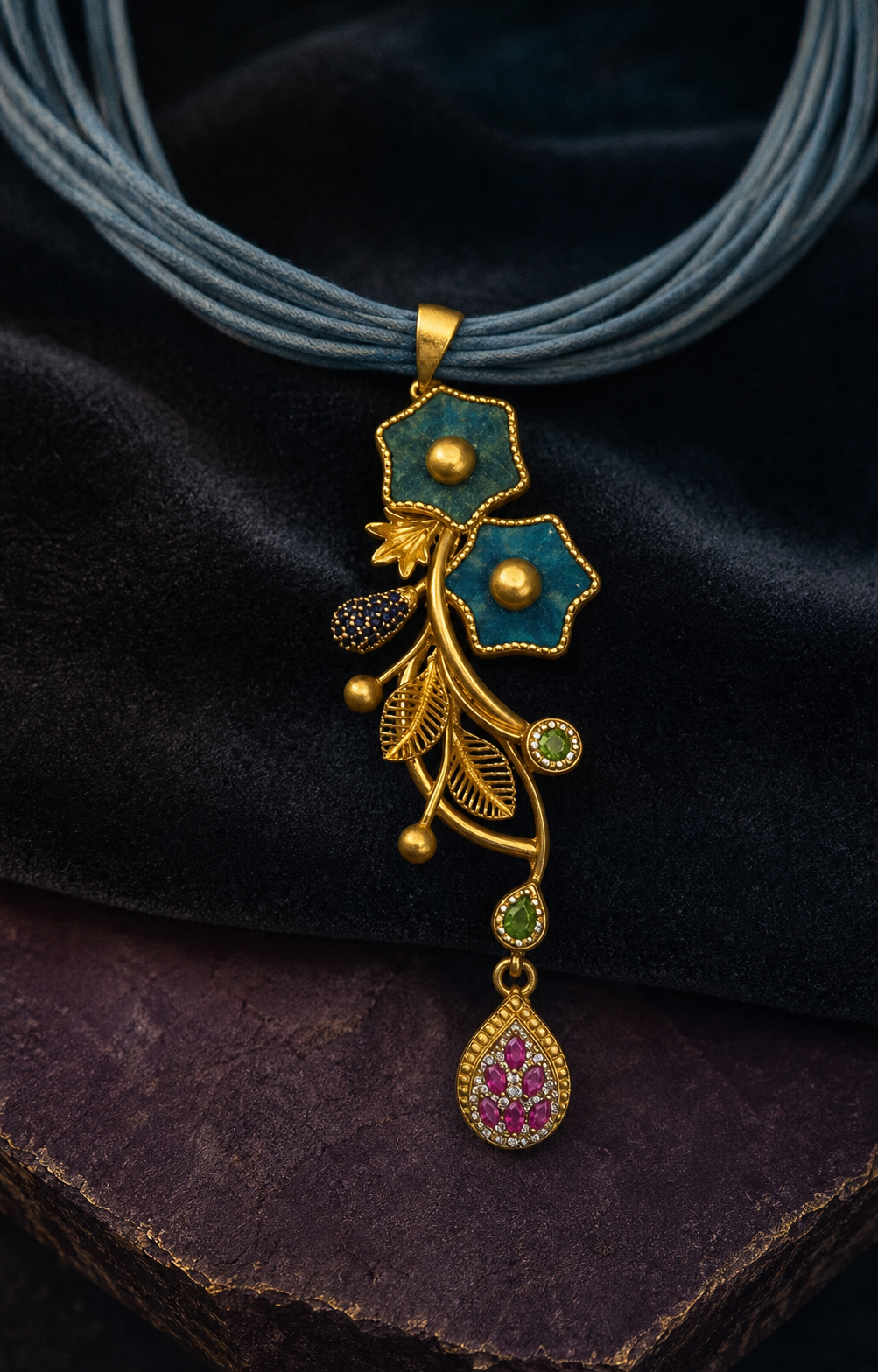 Teal Fleur Pendant Set