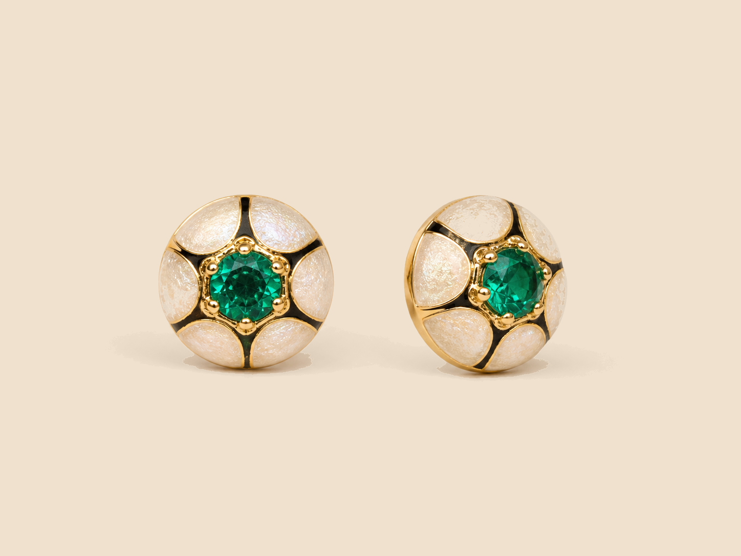 Ivory Emerald Dome Studs