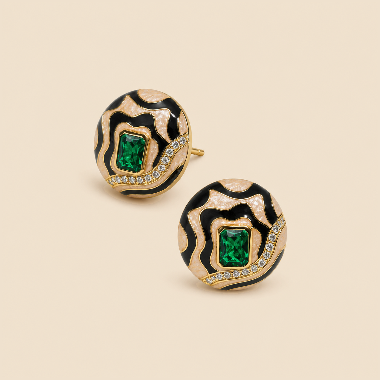 Noir Emerald Wave Studs